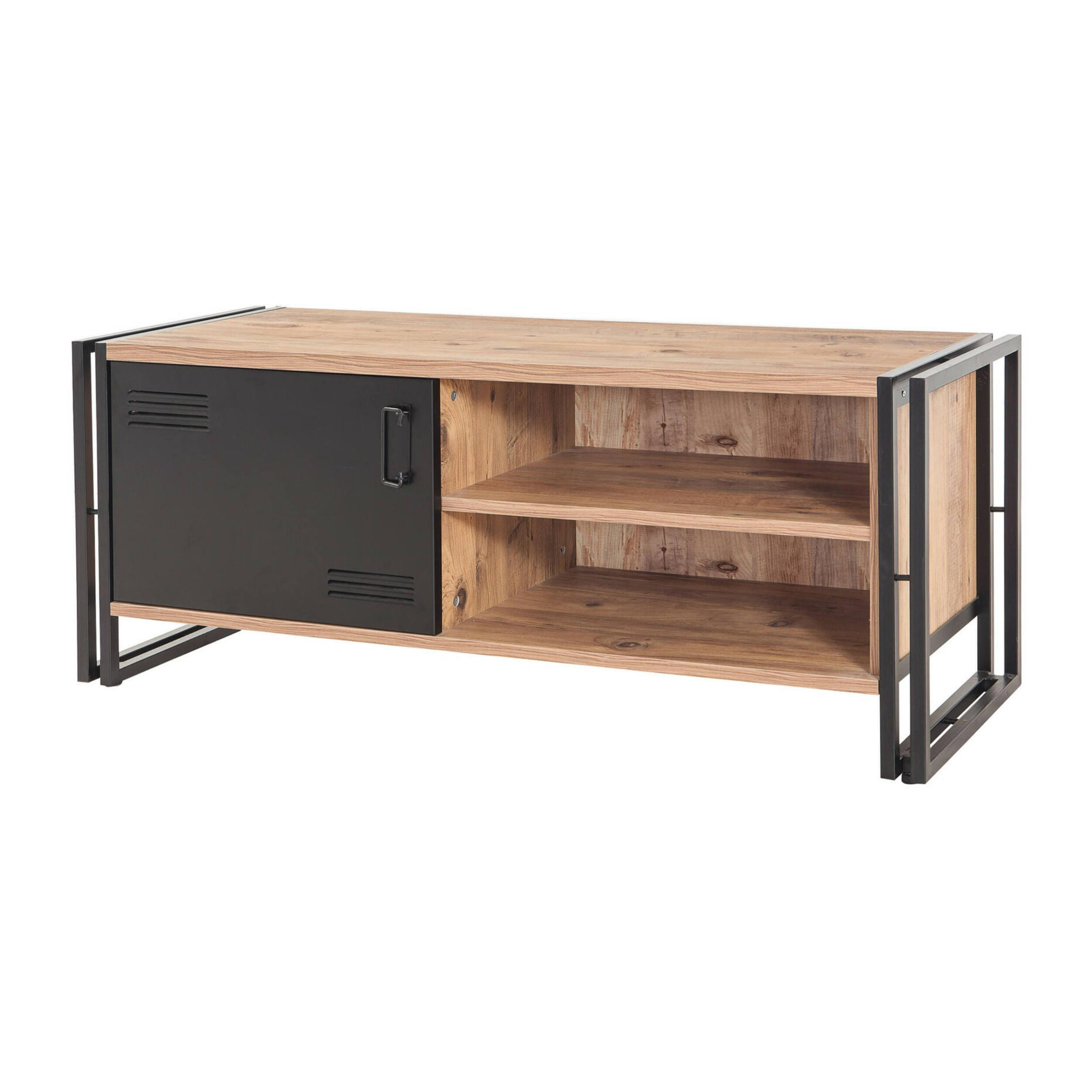 Mobile porta TV Dperott, Credenza da soggiorno, Armadio basso per TV, Base parete attrezzata, 130x45h50 cm, Quercia e Nero