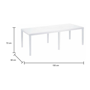 Tavolo da esterno Roma, Tavolo rettangolare allungabile da pranzo, Tavolo da giardino estensibile effetto rattan, 100% Made in Italy, Cm 150x90h72, Bianco