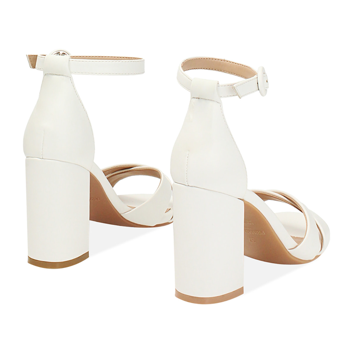 Sandalo donna bianco con braccialetto, tacco largo 8,5 cm