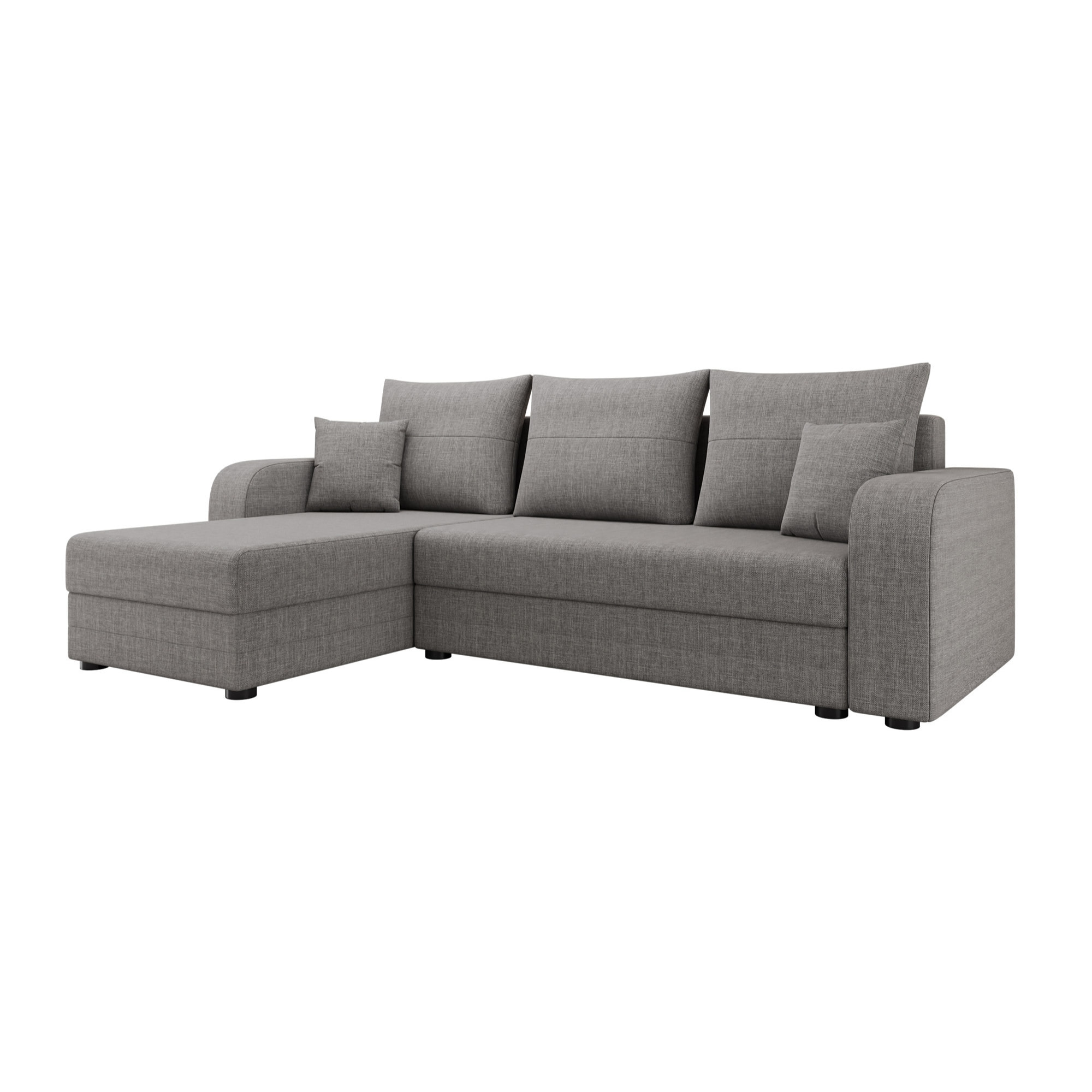 Harvey - Canapé d'angle réversible 4 places convertible avec coffre en tissu - Gris clair