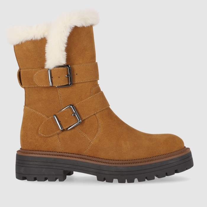 Botines de Serraje - Camel - Tacón: Bajo