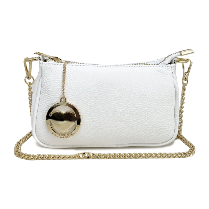 Chicca Borse - Tracollina Clutch Donna in Vera Pelle - Colore Bianco