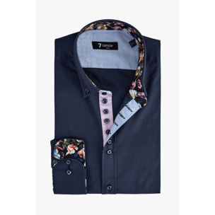 Camicia Uomo 1 Bottoni Button Down Slim Popeline Stretch Unito Blu