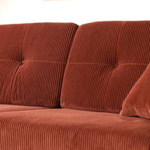 OSLO Canapé scandinave 3 places en velours côtelé terracotta