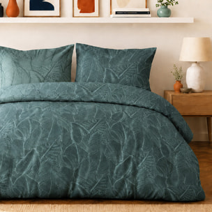 Parure housse de couette 100% percale de coton motif feuilles tropicales - SYLVAE