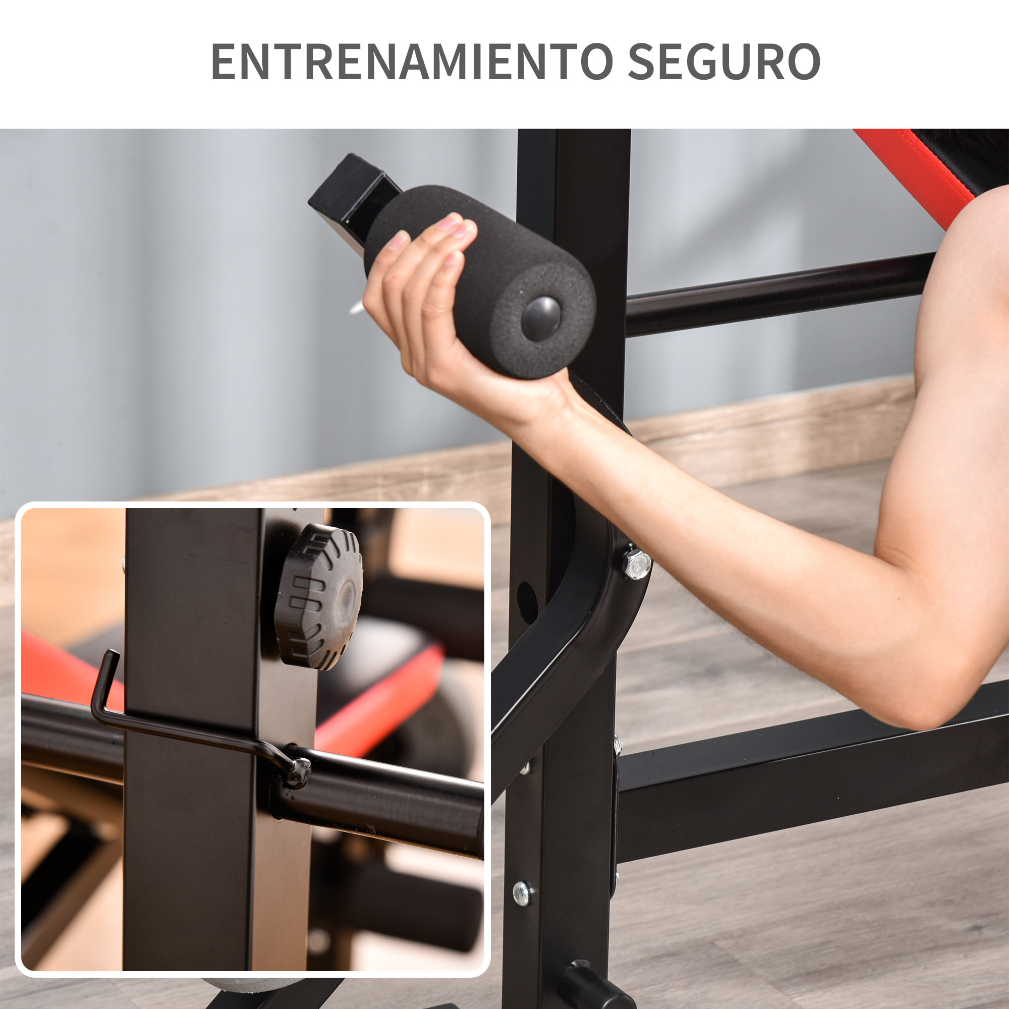 Banco de Pesas Multifuncional Banco de Musculación con Respaldo Ajustable Soporte de Barras Extensión de Piernas Almohadilla de Predicador Mariposa Entrenamiento en Gimnasio Oficina Negro