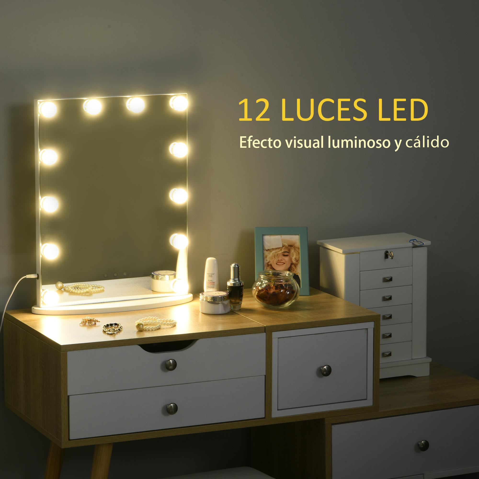 Espejo de Maquillaje Luz LED Ajustable 41,5x13,5x51cm Blanco