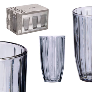 Pack 6 vasos alto rayas 440ml humo
