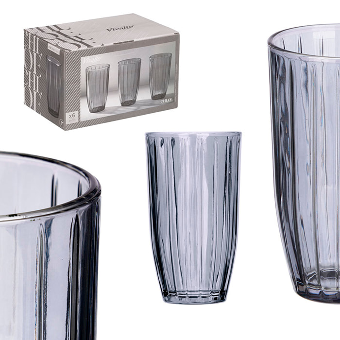 Pack 6 vasos alto rayas 440ml humo