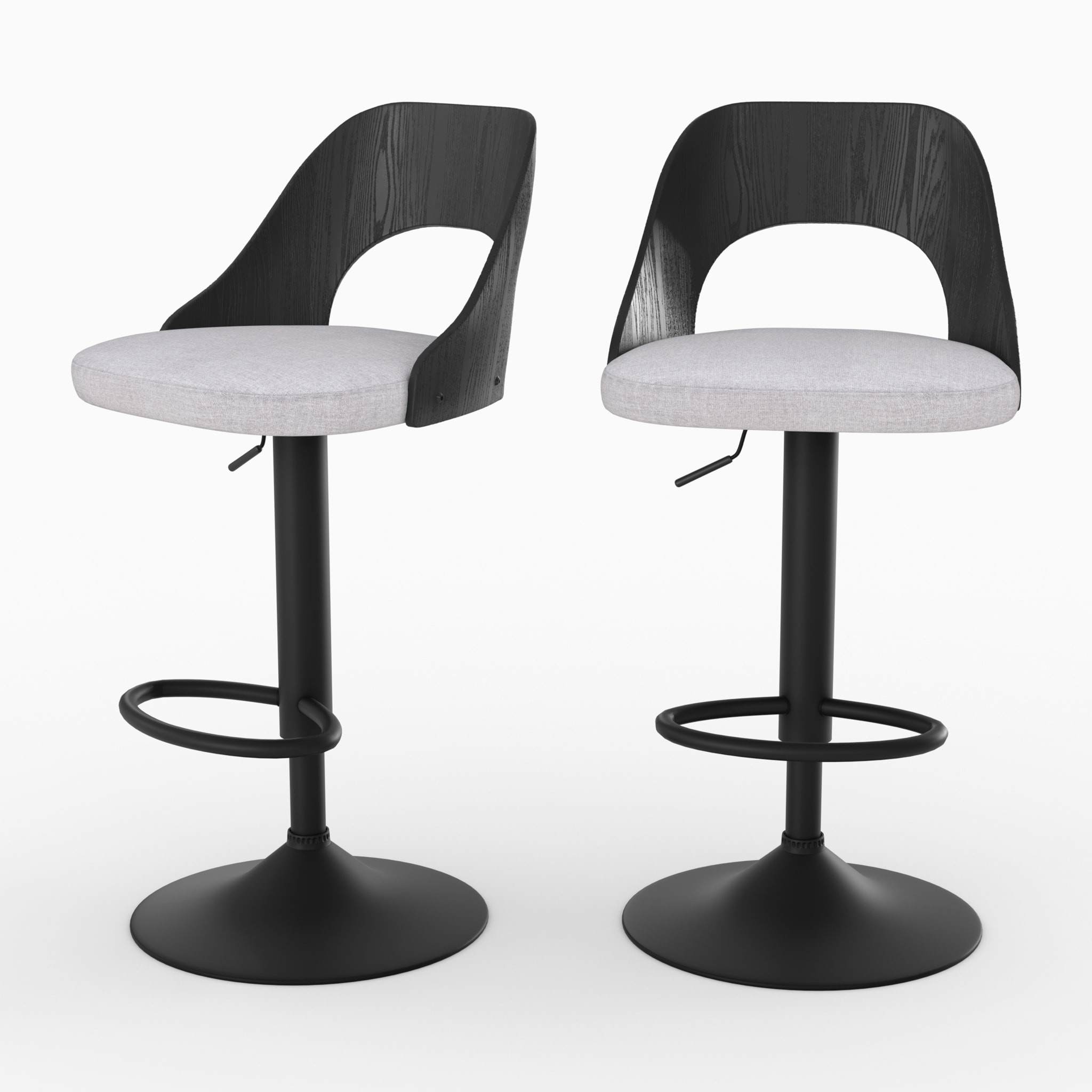 Lot de 2 chaises de bar réglables (63-85 cm) en tissu gris clair chiné - Emily