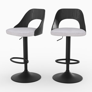 Lot de 2 chaises de bar réglables (63-85 cm) en tissu gris clair chiné - Emily