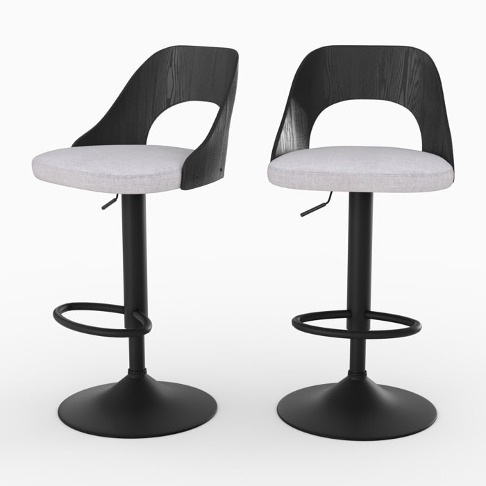 Lot de 2 chaises de bar réglables (63-85 cm) en tissu gris clair chiné - Emily