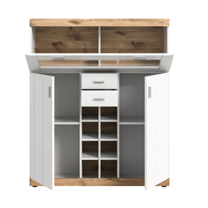 Coventry - buffet haut - blanc et bois - 142 cm - Bois / Blanc