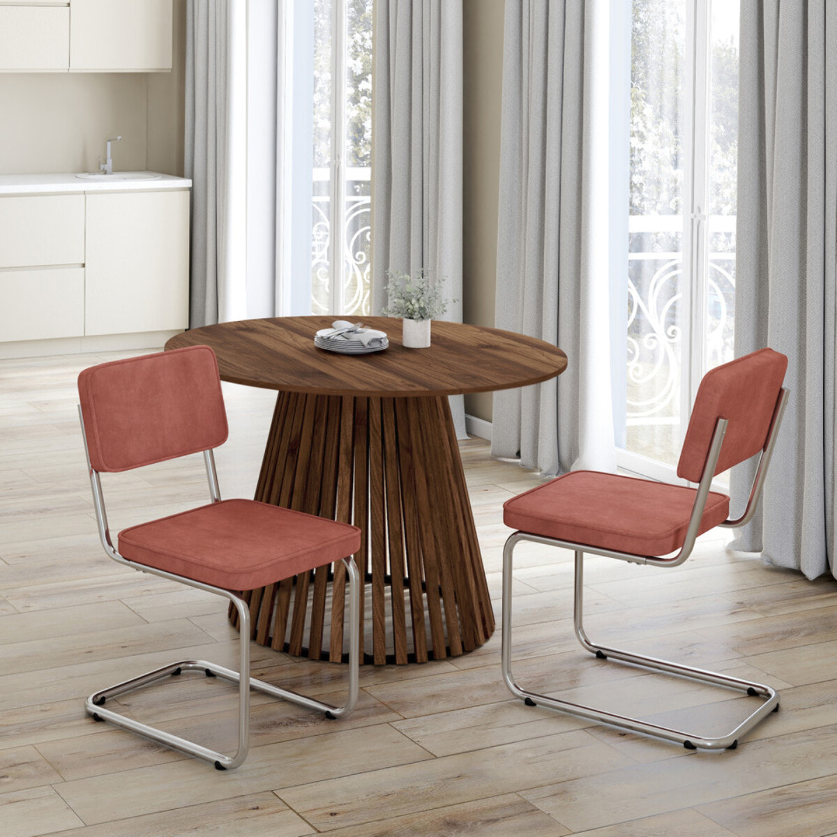 Chaises Naya en velours terracotta et pied métal - lot de 4