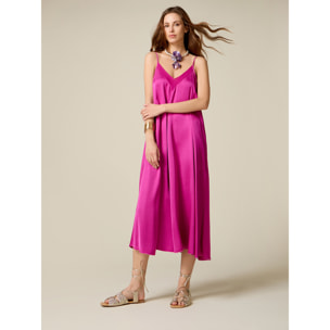 Oltre - Vestido largo en raso de viscosa - Fuchsia