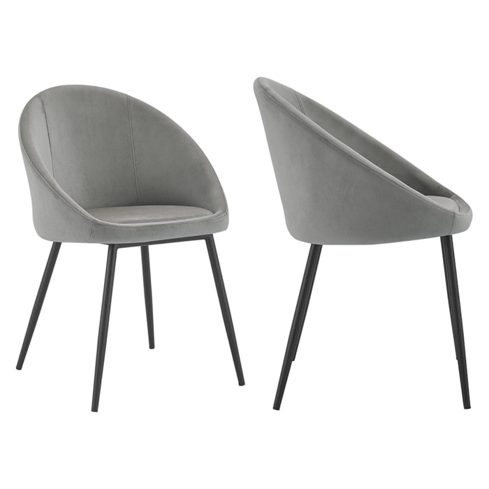 Lot de 2 chaises vintage DIANE velours gris