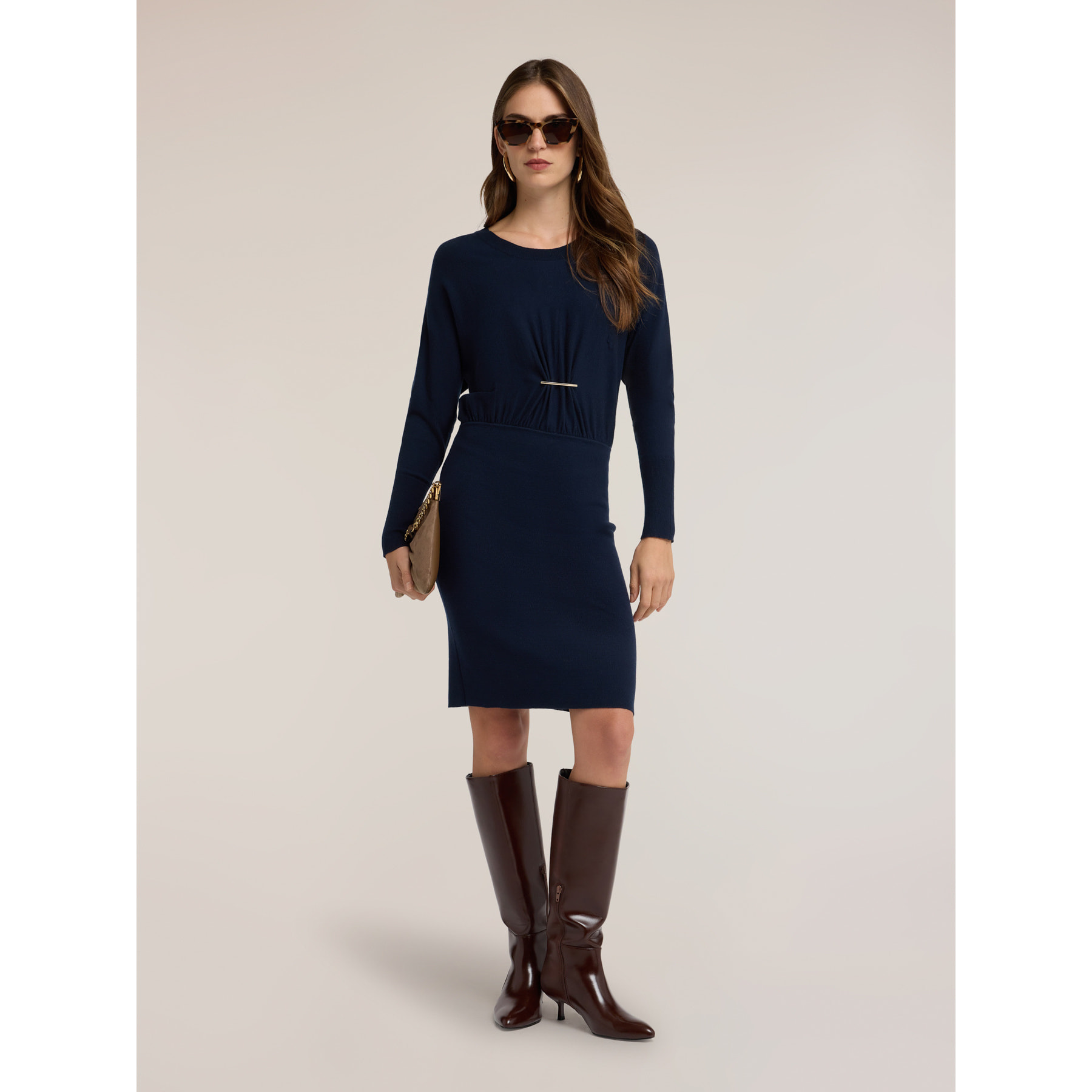 Motivi - Vestito tubino in maglia con drappeggio - Blu