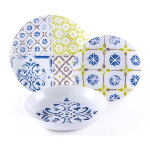 Service de table 18 pièces Excelsa – Maioliche, Porcelaine Multicolore