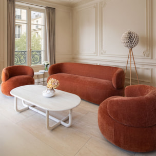 Fauteuil pivotant en velours texturé terracotta GLOVE