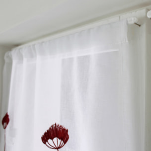 Paire de petits voilages brodés de fleurs - Bordeaux