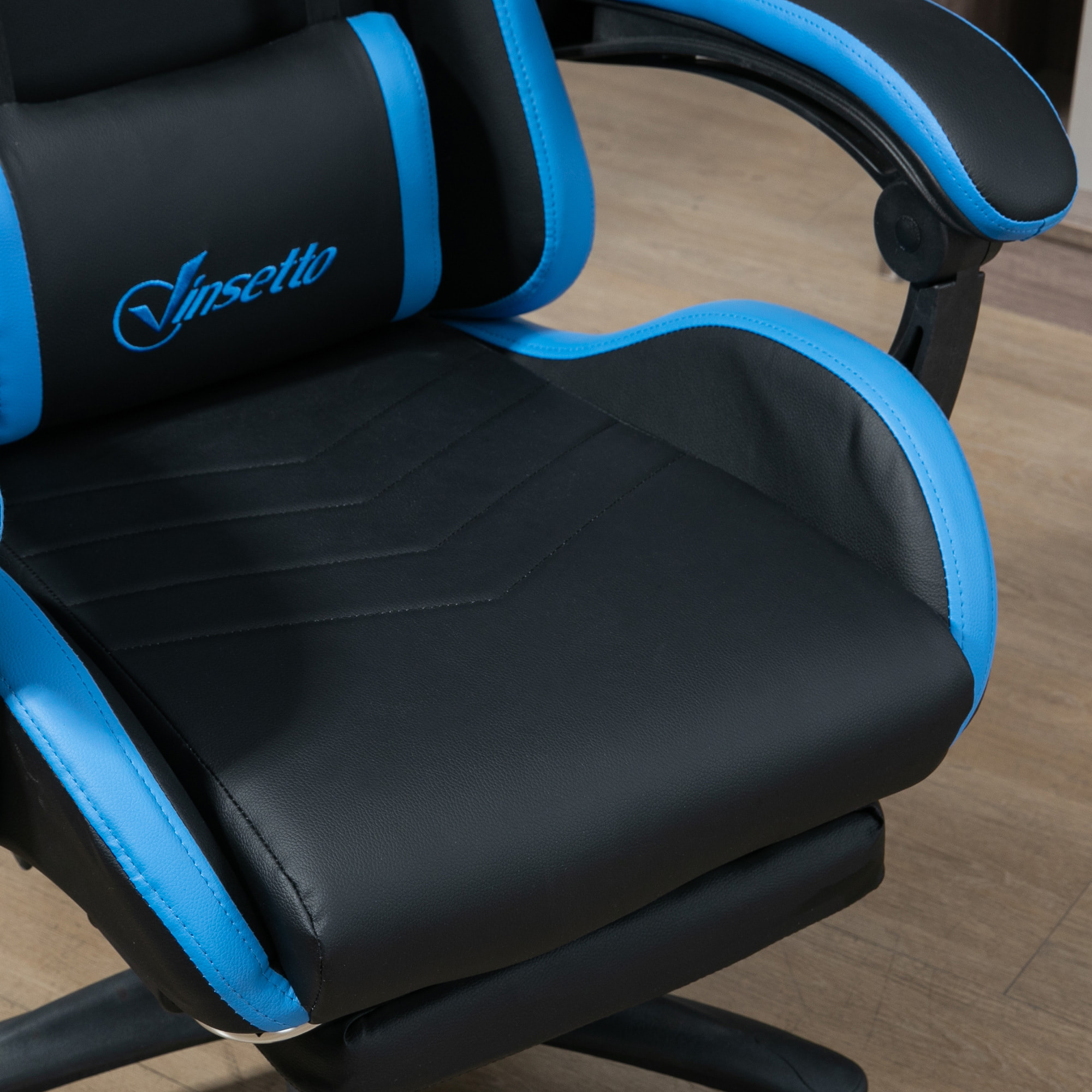 Chaise gaming - chaise de bureau gamer inclinable réglable repose-pieds rétractable coussins synthétique noir bleu