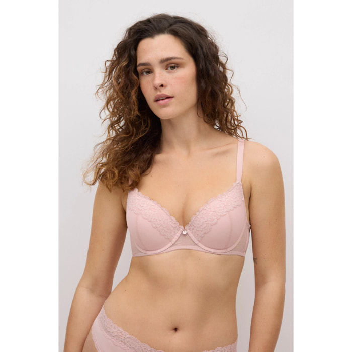 Reggiseno imbottito con ferretto in pizzo rosa