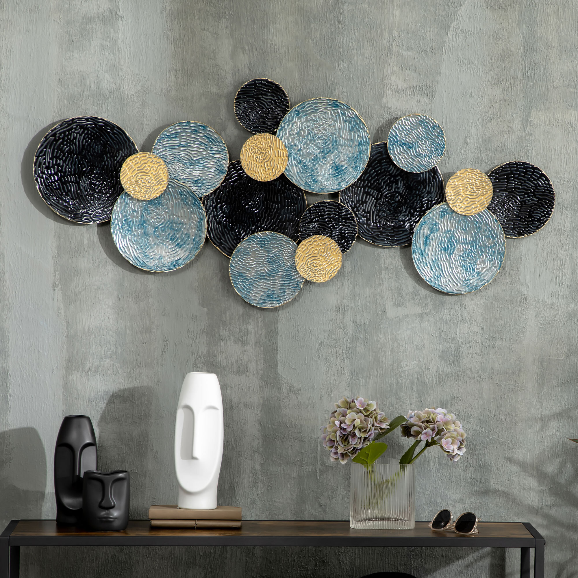 3D Arte de Pared Metálico, Adornos Modernos Redondos para Colgar, Decoración para Salón, Dormitorio, Comedor, Multicolor
