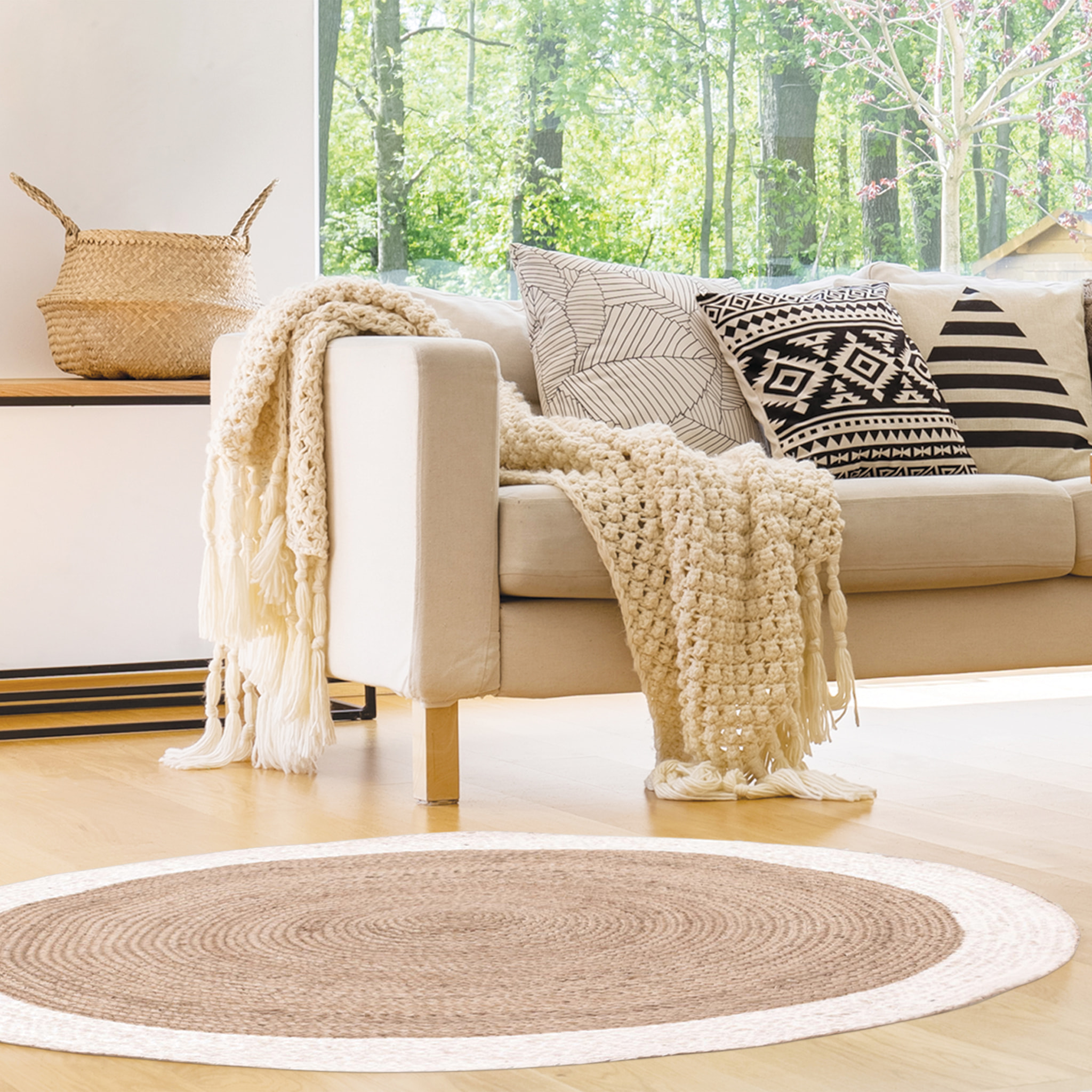 Tapis Jute Bord Blanc 120cm