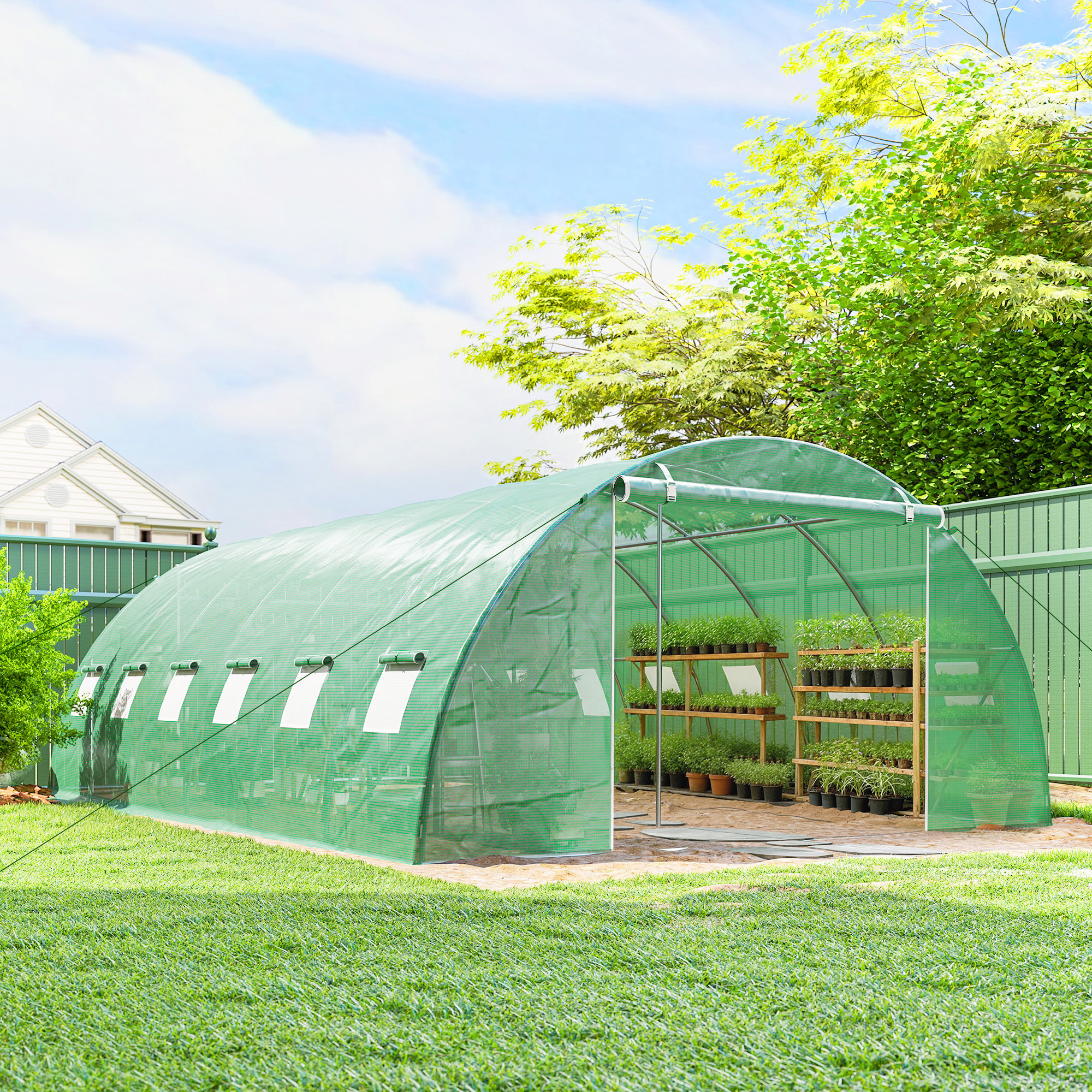 Serre tunnel de jardin acier galvanisé Ø25mm bâche PE vert