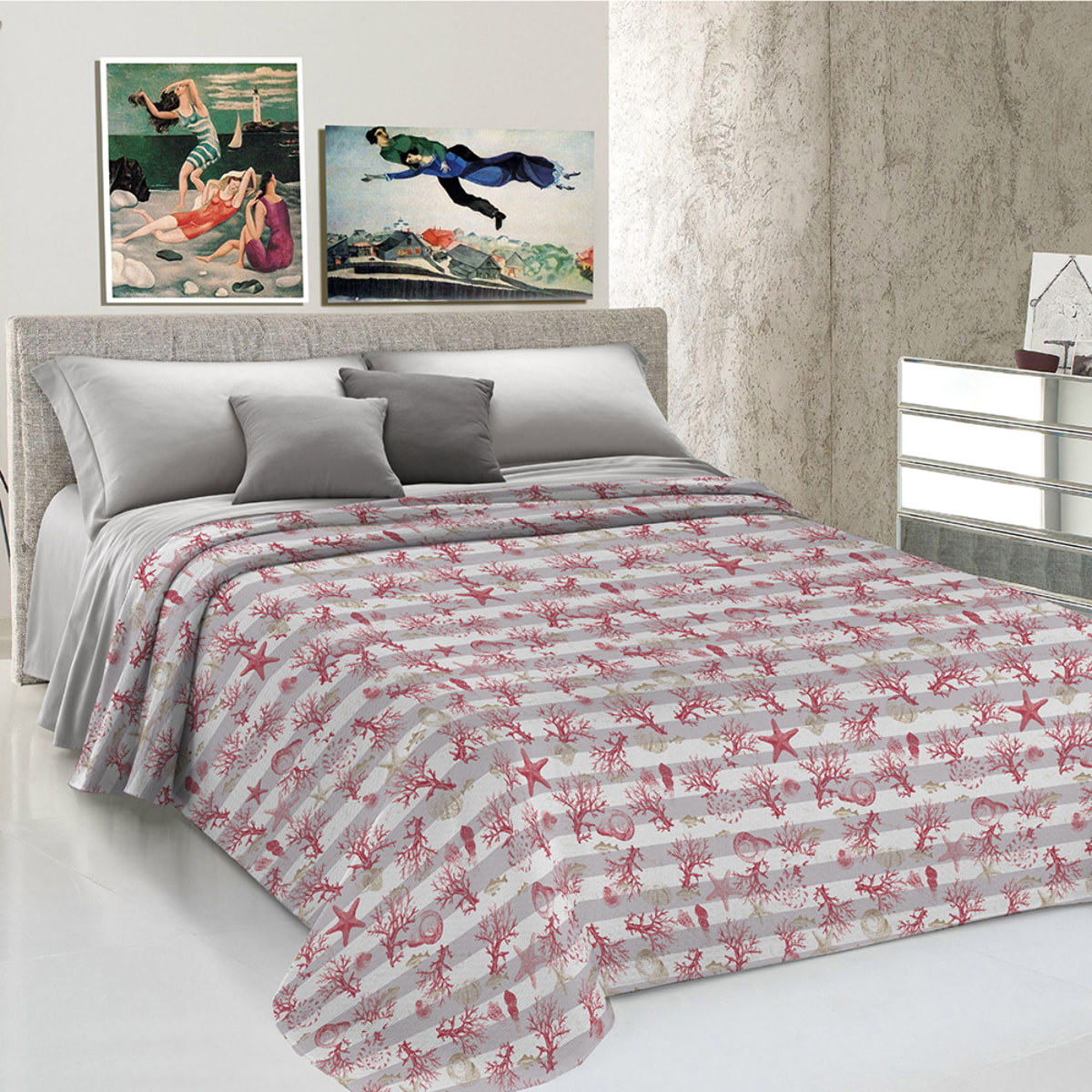 Copriletto di cotone marina riga rosso