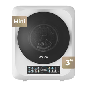 EVVO Secadora Mini S4 – Secadora de Ropa Portátil 3 Kg, Diseño Mini Compacto, Panel Táctil, Higiene UV, Función Antiarrugas, Mini Secadora Ideal para Espacios Reducidos