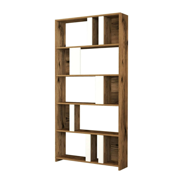 Libreria Scapolita, Scaffale da ufficio, Mobile portalibri, Biblioteca, 90x20h180 cm, Noce e Bianco
