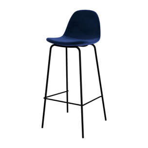 Lot de 2 chaises de bar en velours bleu foncé 75 cm - Henrik