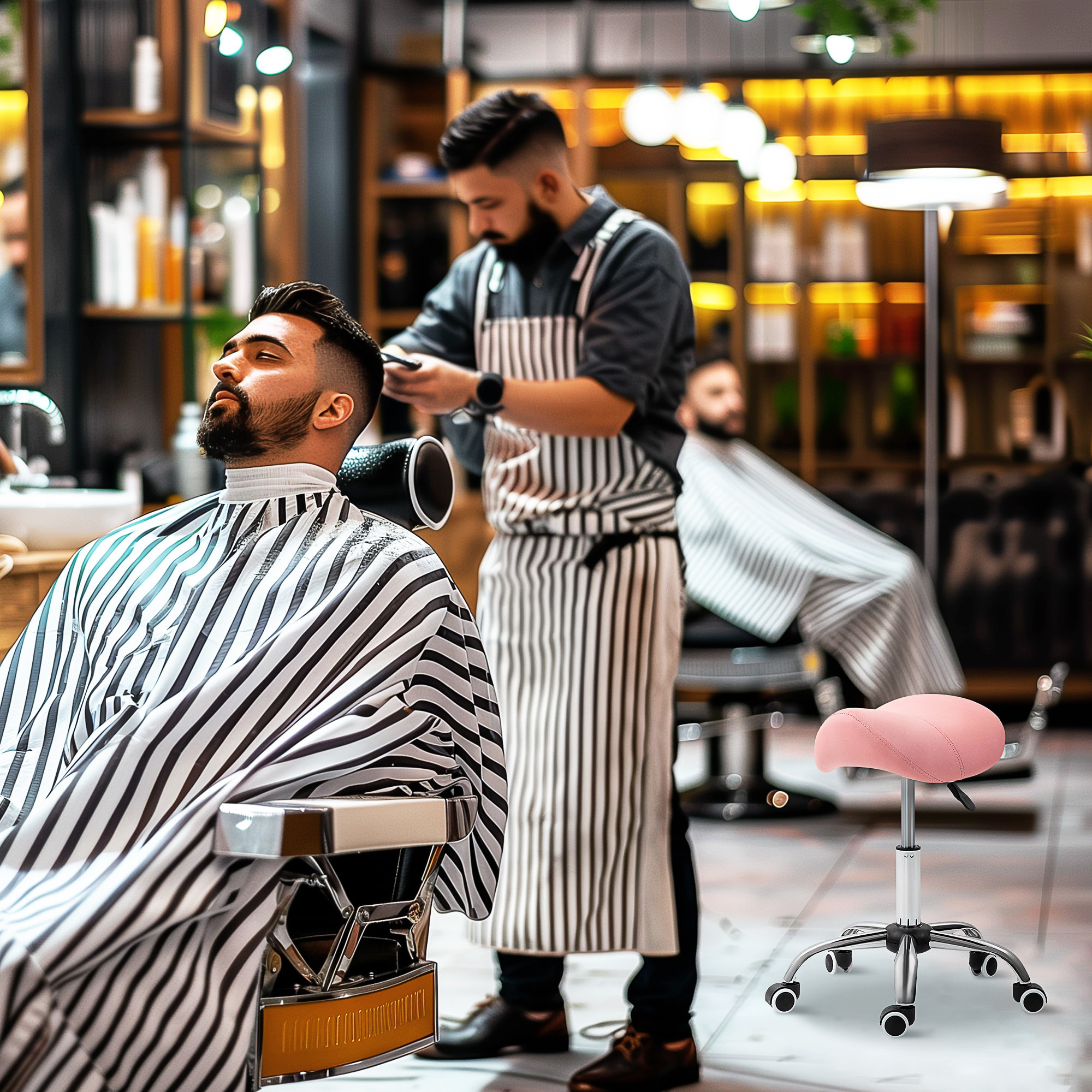 Taburete con Ruedas Taburete Giratorio Cosmético con Altura Ajustable Asiento Acolchado y Amplio Dentista Peluquería Carga 120 kg 52x53x49-61 cm Rosa