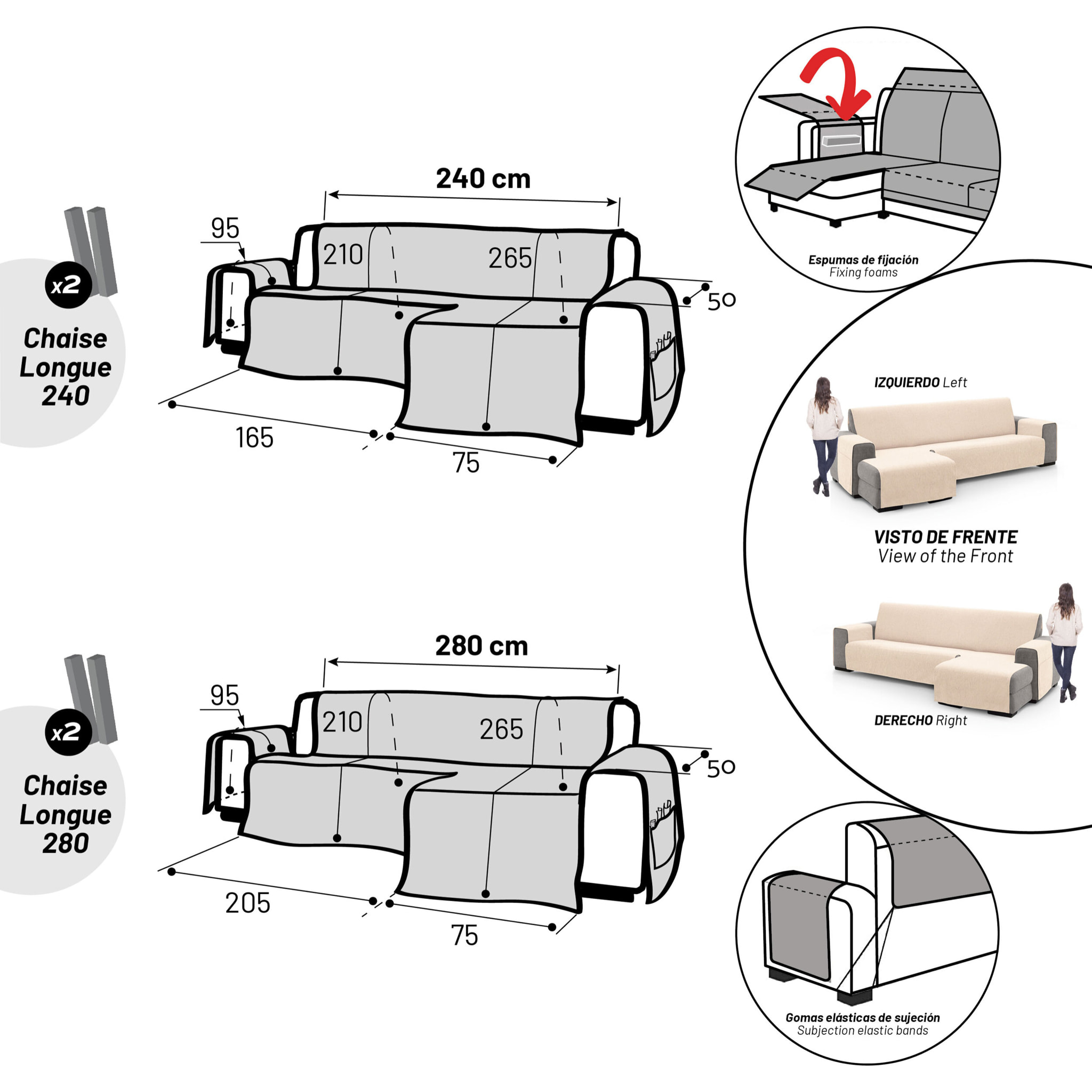 Cubre Sofá Chaise Longue Derecha modelo PRISCILA