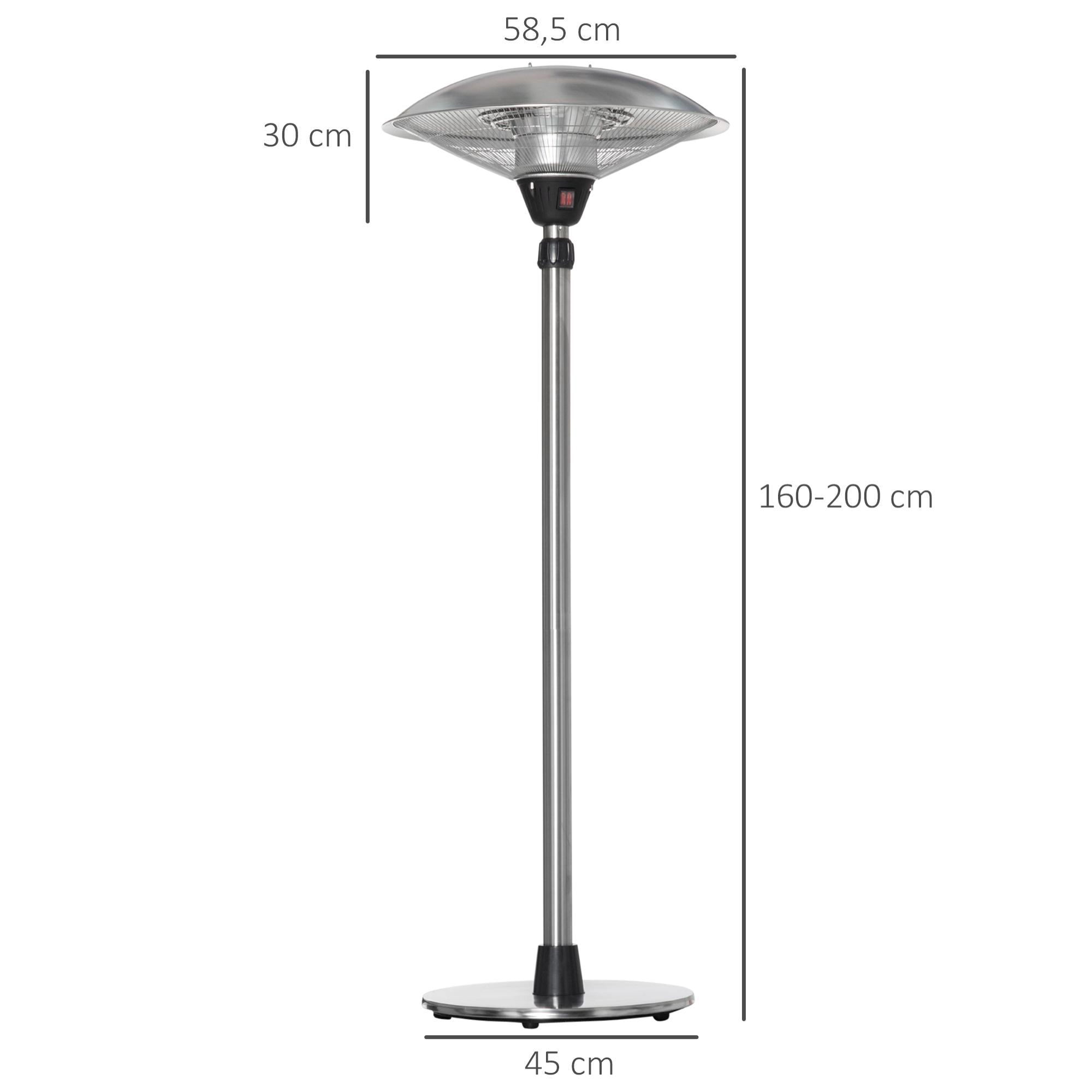 Calefactor de Pie de Exterior 3000W con 3 Niveles de Calor Ø58,5x160-200cm Plata