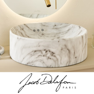Vasque ronde à poser Vox marbre blanc sculptural + bonde