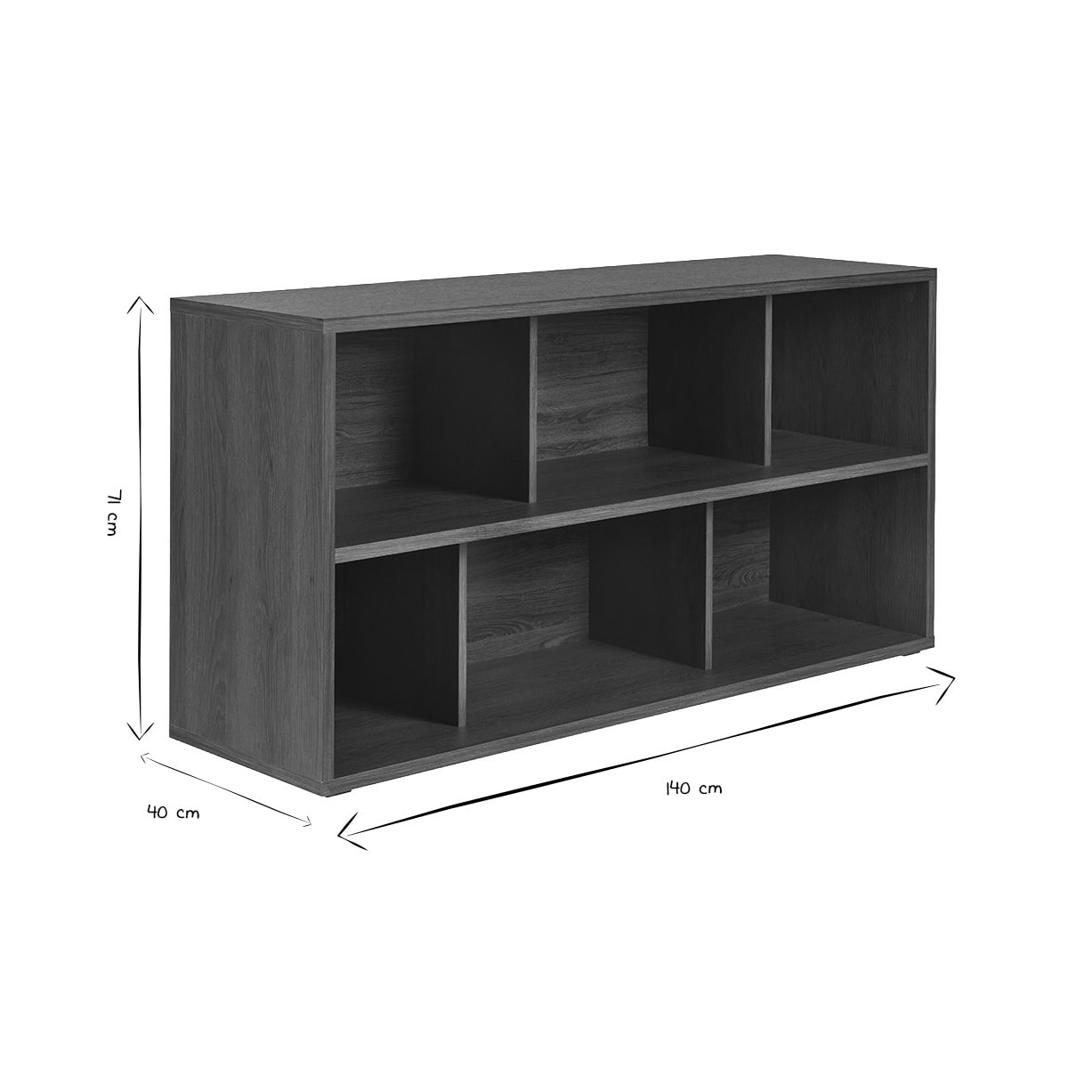 Bibliothèque basse finition bois foncé noyer L140 cm EPURE