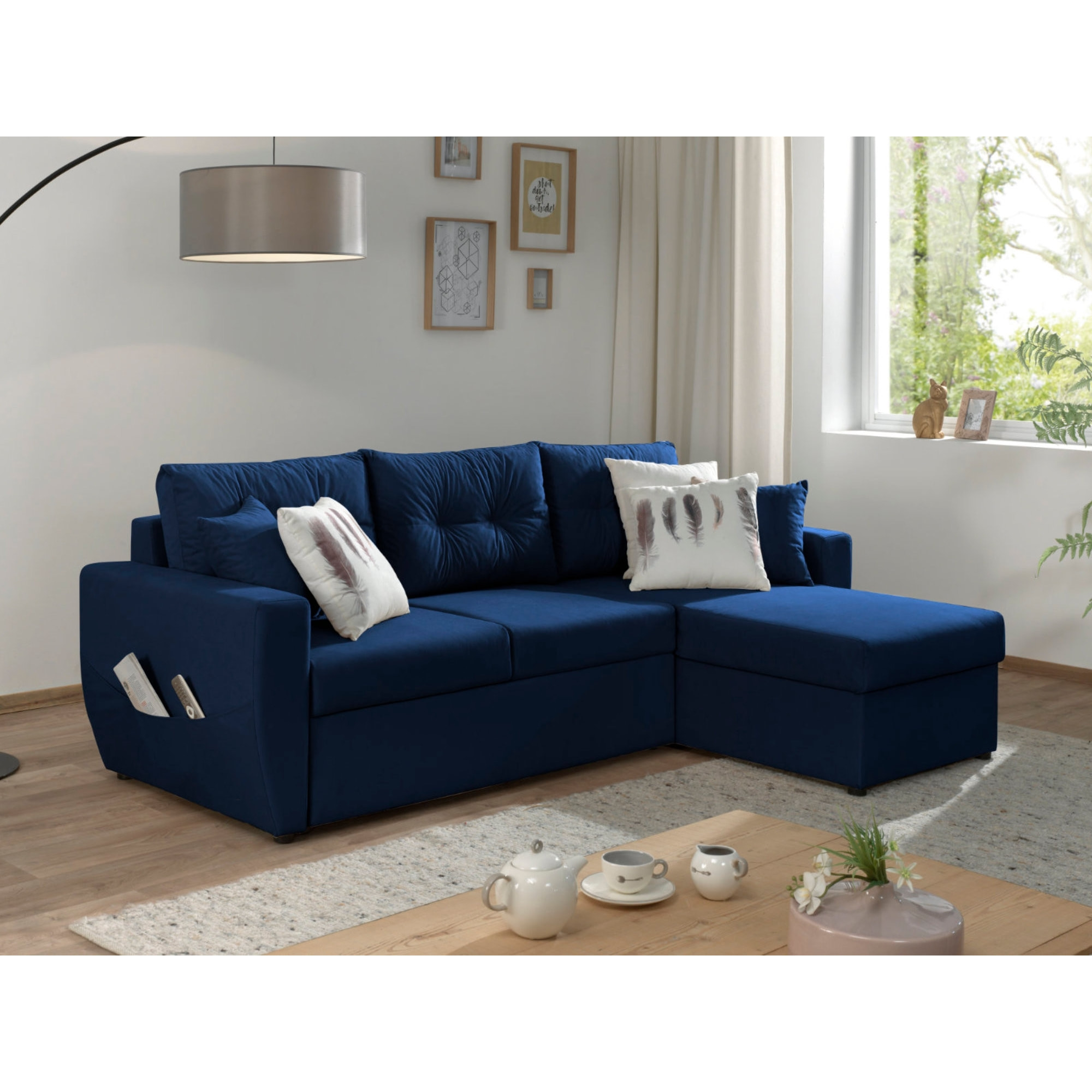 Astoria - canapé d'angle réversible - convertible avec coffre - style contemporain- 4 places - Bleu marine