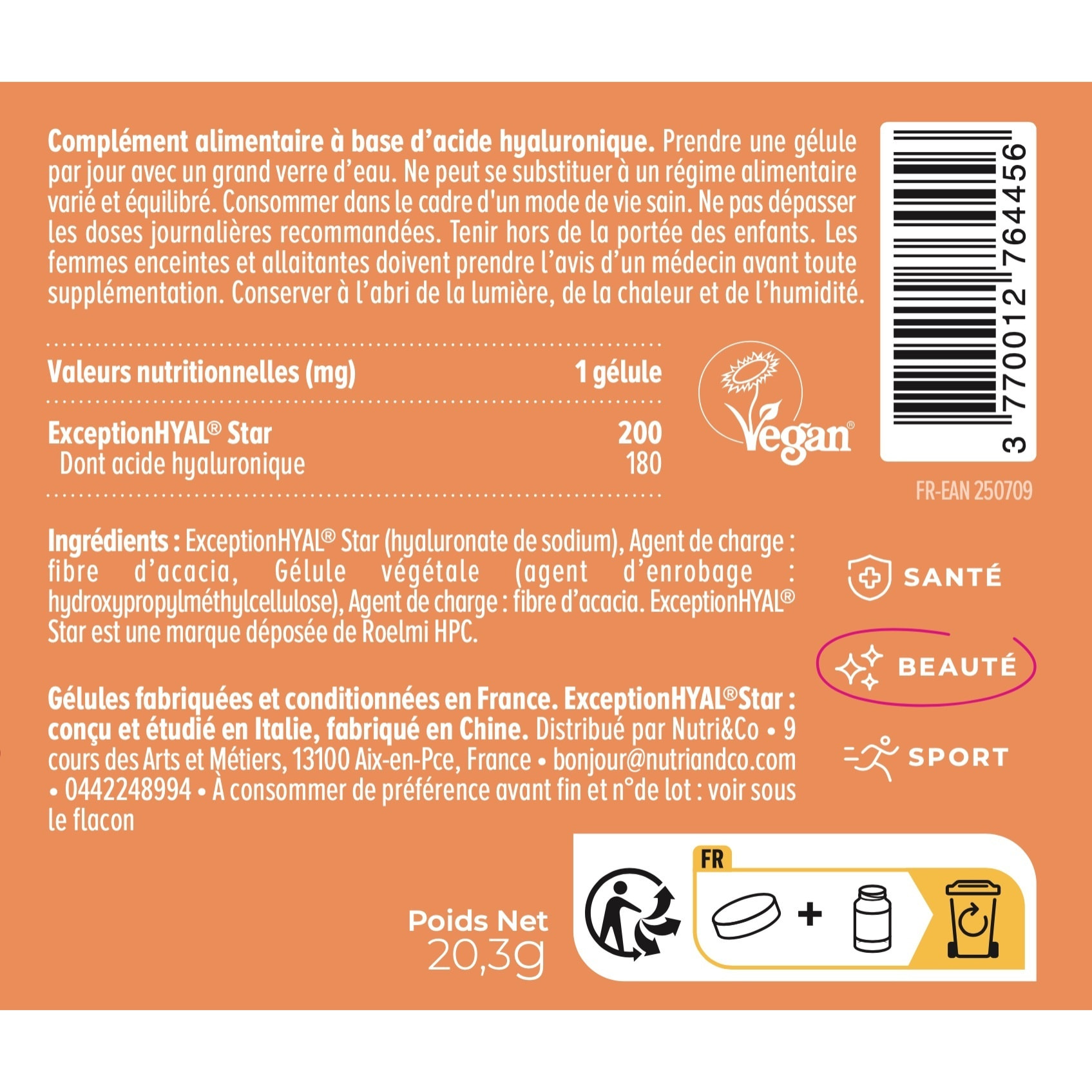 Nutri&Co Acide Hyaluronique Onagre & Bourrache Peau et Anti-Âge - 60 gélules