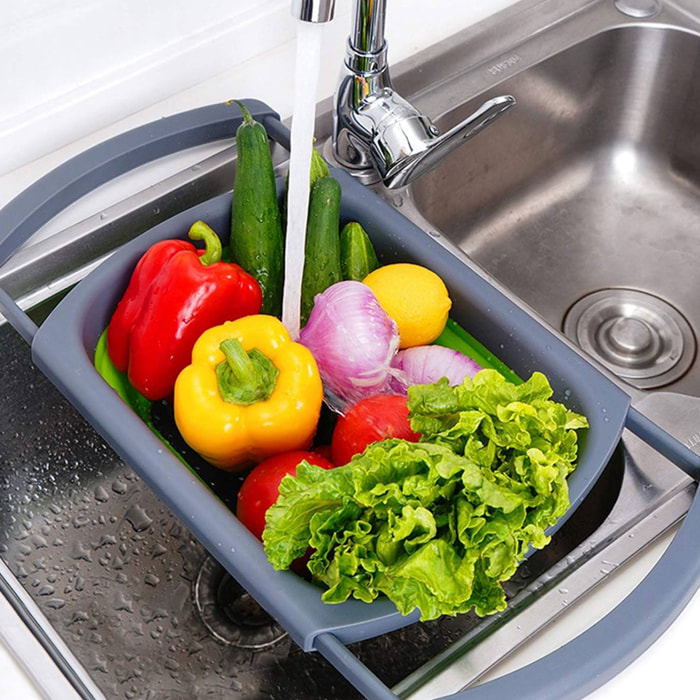 cesta lavavajillas plegable en color verde y gris