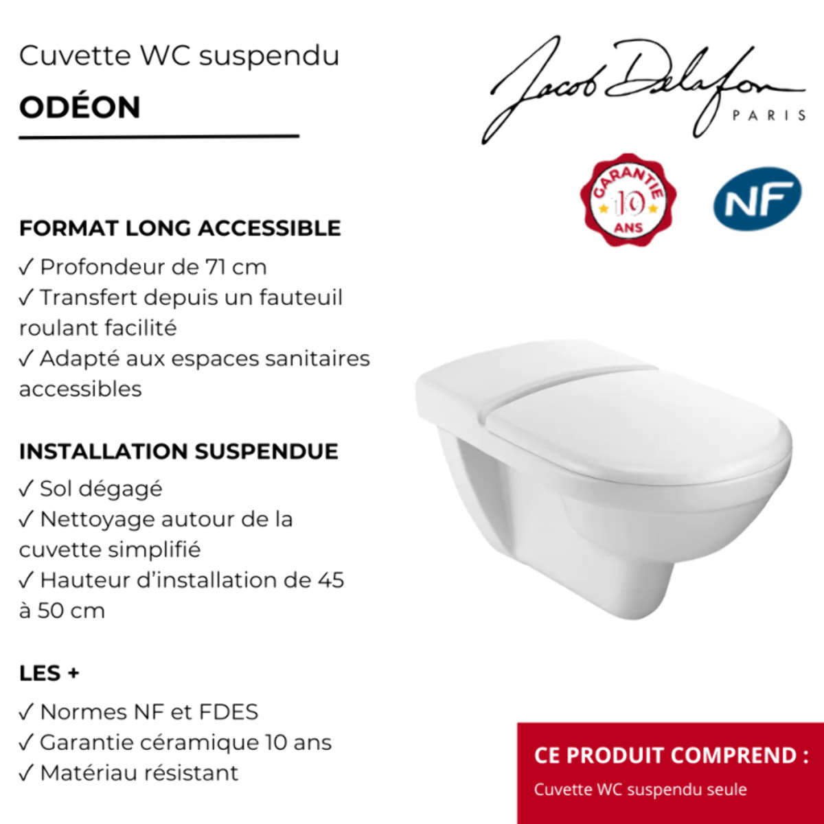 Cuvette WC suspendu PMR Odeon