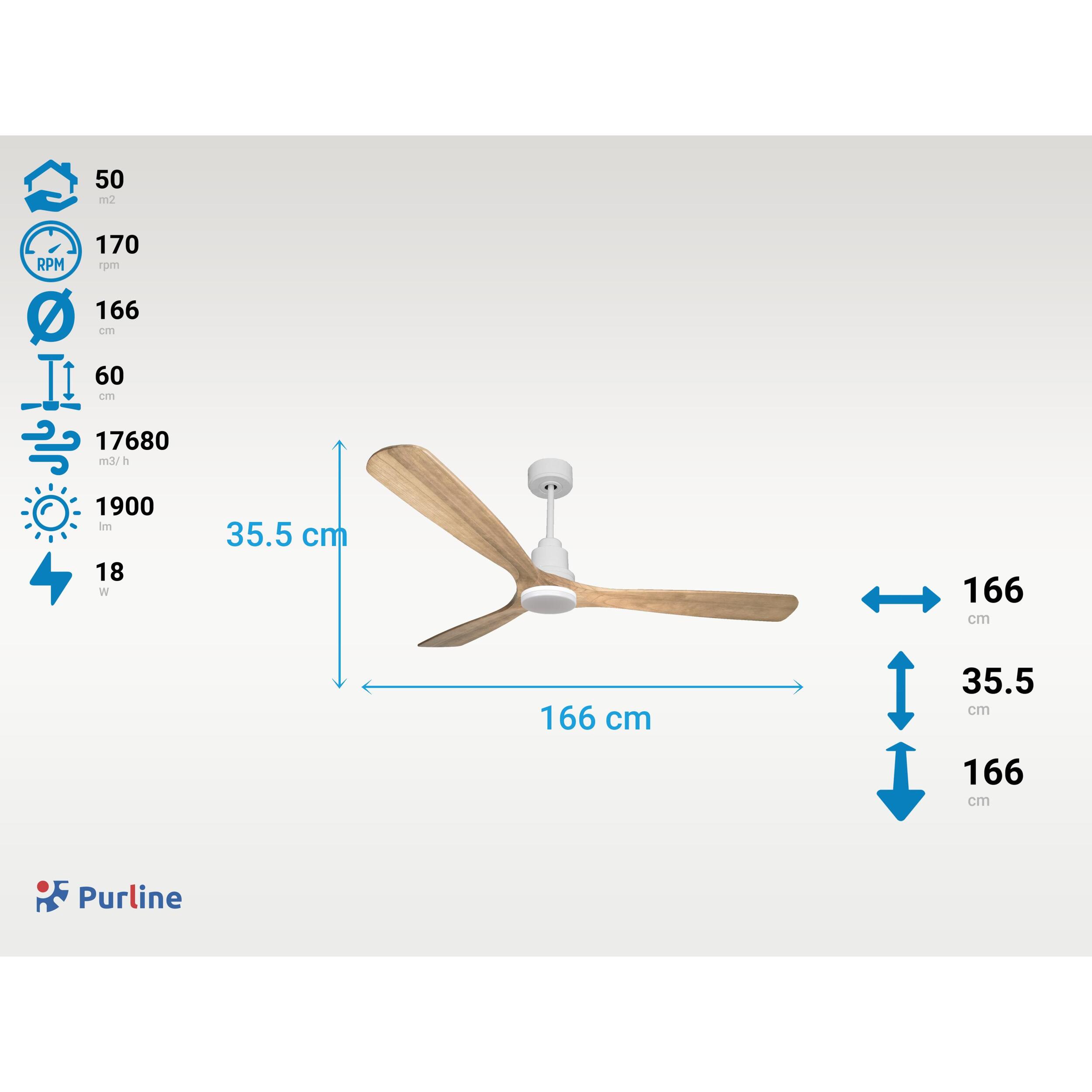 Ventilador de techo Modo Invierno/Verano Termostato Dimable Wifi Motor DC Techos Inclinados Mando a Distancia Luz tres tonos Hypersilence Memoria Vendible Shopify (AUTOMATICO) MljetD166C04LED64469 PURLINE