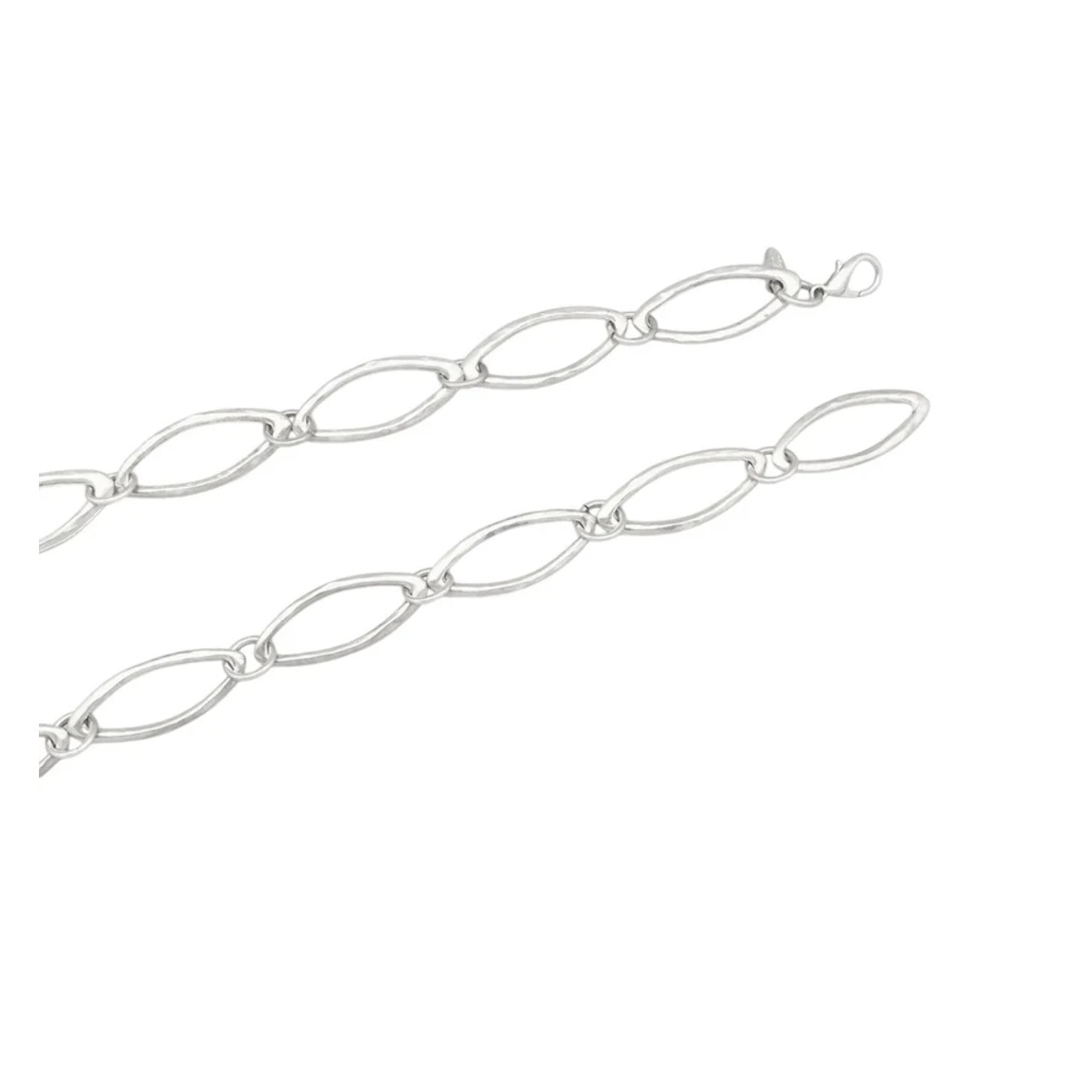 Cinturon Roma con hojas 3D y cadena fundición en zamak plata chapado