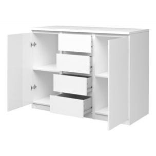 Credenza con ante e cassetti, colore bianco lucido, cm 120 x 90 x 50