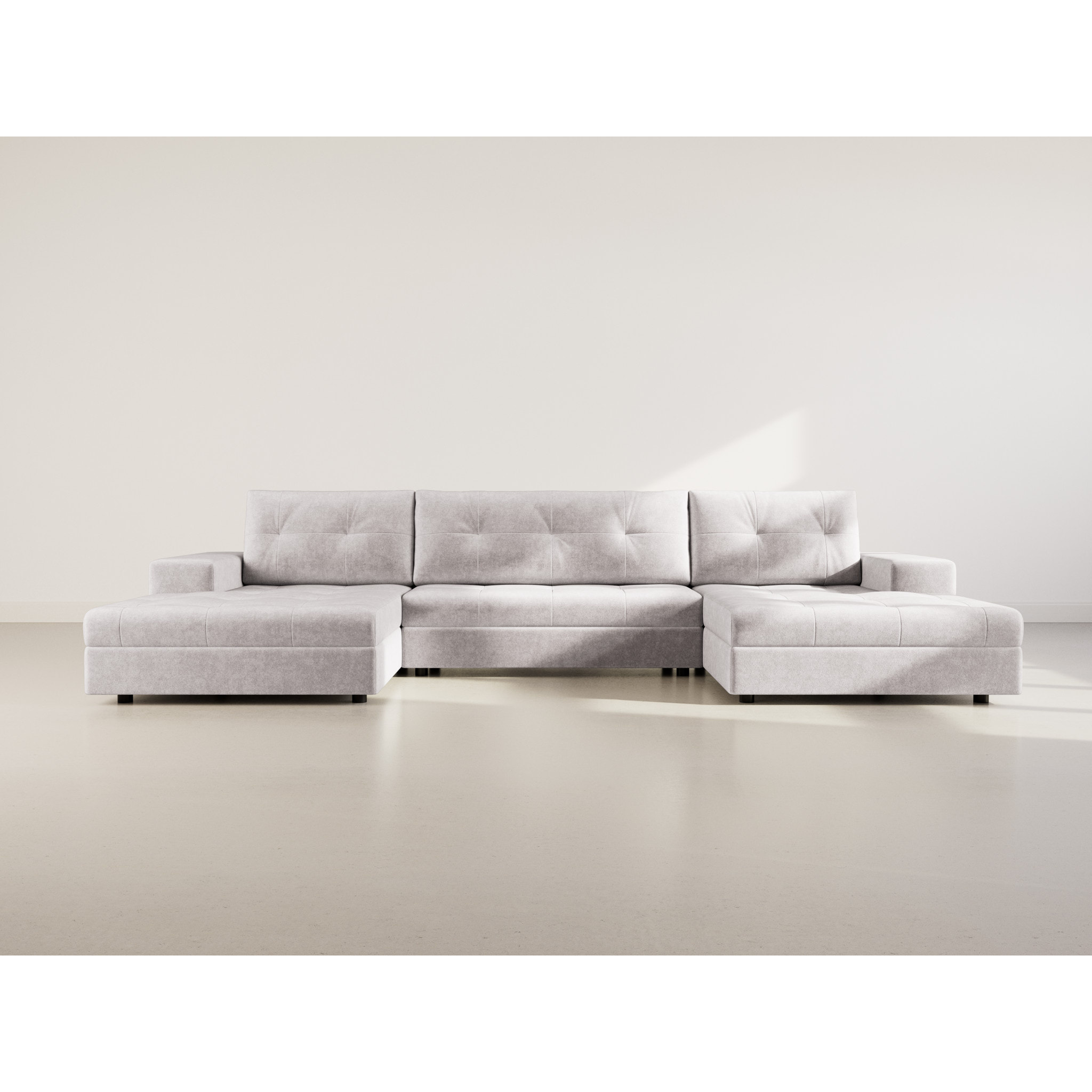 Bastian - canapé panoramique en U 7 places convertible avec coffre en velours texturé - Gris