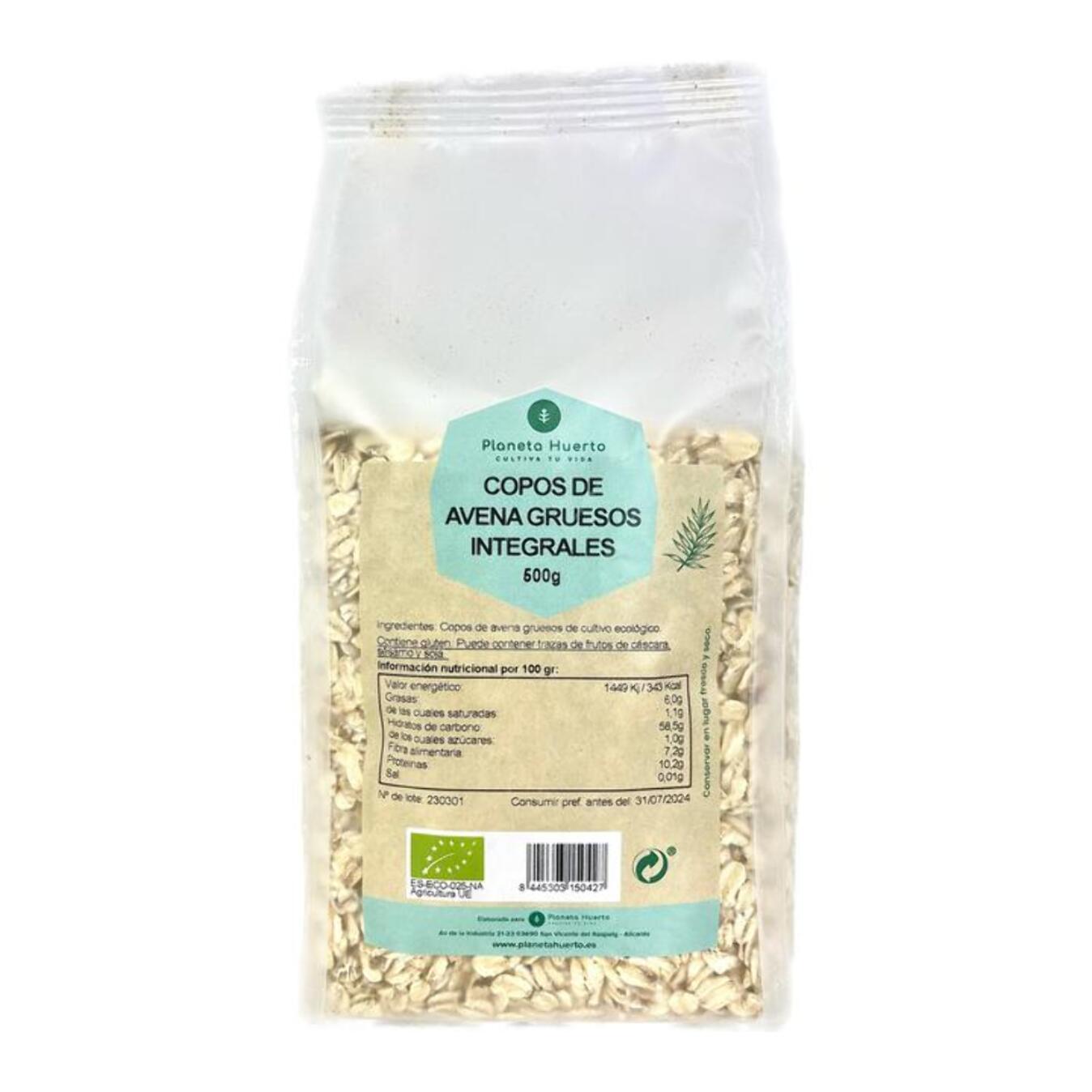 PLANETA HUERTO | Copos de Avena Integrales Gruesos ECO 1.5kg – Fuente Nutricional Completa, Rica en Fibra y Vitaminas, Avena 100% Natural y Vegana