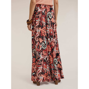 Motivi - Pantalones palazzo fluidos con estampado étnico - Rojo