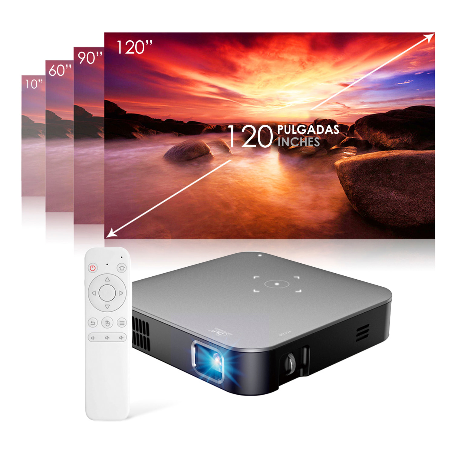 Mini videoproiettore portatile LED S200, DLP. Android 9.0, Wi-Fi, pannello touch. Batteria ricaricabile. Mirroring dello schermo. Netflix, YouTube, ecc.