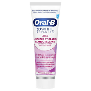 4 Dentifrices Oral-B 3D White Advanced Luxe Blancheur et Glamour 75ml